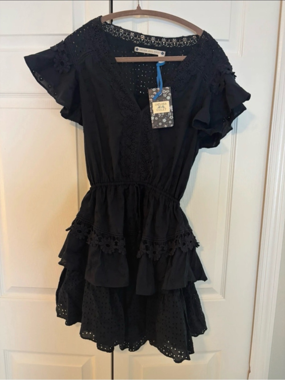 100% cotton navy blue size small shabby chic mini dress